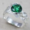 Emerald Gold Leaf Engagement Ring, Green Stone Leaf Engagement Ring