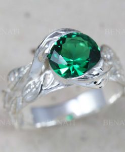 Emerald Gold Leaf Engagement Ring, Green Stone Leaf Engagement Ring - Image 4