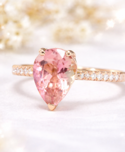 Pear Cut Solid 14k Rose Gold Engagement Ring, Vintage Rose Gold  Ring With Diamond - Image 6