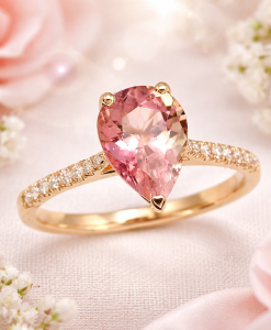 14k Rose Gold Pear Cut Tourmaline Engagement Ring Cathedral Setting