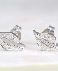 Dainty Gold Stud Leaves Earrings, Diamond stud Leaves earrings - Image 2