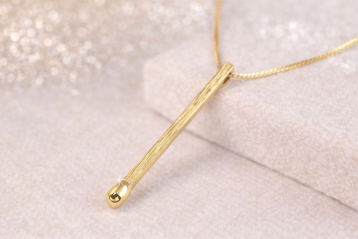 Gold Match Stick Pendant, 14k Match Pendant