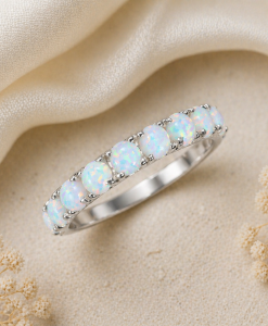 White Opal Wedding Band, Eternity Band - Image 5