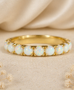 White Opal Wedding Band, Eternity Band - Image 4