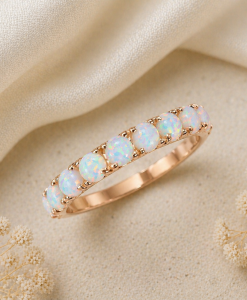 White Opal Wedding Band, Eternity Band - Image 3