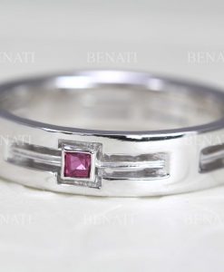 White Gold Mens Wedding Band, 5 mm Polished Mens Wedding Ruby Ring - Image 2