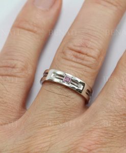 White Gold Mens Wedding Band, 5 mm Polished Mens Wedding Ruby Ring - Image 3