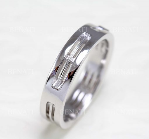 White Gold Mens Wedding Band, 5 mm Polished Mens Wedding Ruby Ring