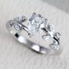 Mossainate engagement ring, Pear cut promise leaves ring