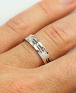White Gold Mens Wedding Band, 5 mm Width Polished Mens Wedding Ring - Image 4