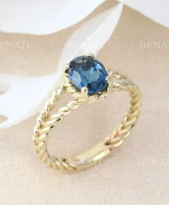 London Blue Topaz Gemstone Engagement Ring, Promise Ring - Image 3