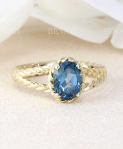 London Blue Topaz Gemstone Engagement Ring, Promise Ring - Image 5