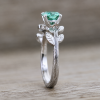 Green Moissanite Engagement Ring, Vintage Leaf Engagement Ring