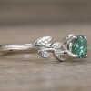 Green Moissanite Engagement Ring, Vintage Leaf Engagement Ring