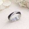 Black and white diamond band ring in white gold, unique crossover design with pave set black diamonds and white diamonds, modern wedding band, elegant stacking ring, minimalist fine jewelry gift