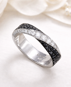 5mm Mobius Wedding Diamond Ring, White and Black Natural Diamond Ring - Image 4
