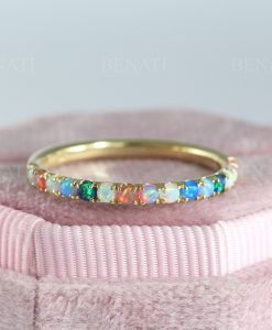 Rainbow Opal Eternity Wedding Band For Women, 14k Gold Multicolor Opal Ring - Image 5