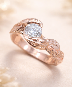 Rose Gold Diamond Leaf Engagement Ring: Nature Inspired Floral Design