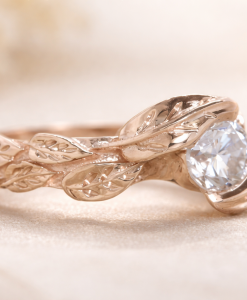 Rose Gold Moissonite Leaf Engagement Ring, Nature Inspired  Moissanite Engagement Ring - Image 4