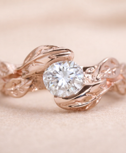 Rose Gold Diamond Leaf Engagement Ring: Nature Inspired Floral Design