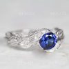 Blue Sapphire Engagement Ring, Sapphire Engagement Leaf Ring