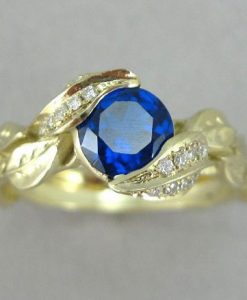 Blue Sapphire Engagement Ring, Sapphire Engagement Leaf Ring - Image 6