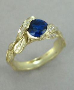 Blue Sapphire Engagement Ring, Sapphire Engagement Leaf Ring - Image 7