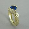 Blue Sapphire Engagement Ring, Sapphire Engagement Leaf Ring