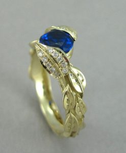 Blue Sapphire Engagement Ring, Sapphire Engagement Leaf Ring - Image 8