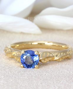 Natural Sapphire Engagement Ring, Leaves Engagement Ring - Image 2
