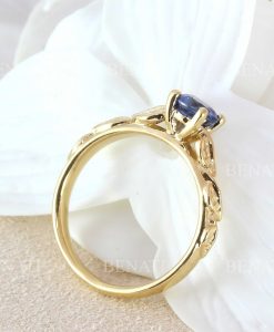 Natural Sapphire Engagement Ring, Leaves Engagement Ring - Image 3