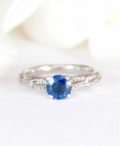 Natural Sapphire Engagement Ring, Leaves Engagement Ring - Image 4