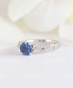 Natural Sapphire Engagement Ring, Leaves Engagement Ring - Image 5