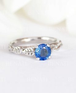 Natural Sapphire Engagement Ring, Leaves Engagement Ring - Image 6