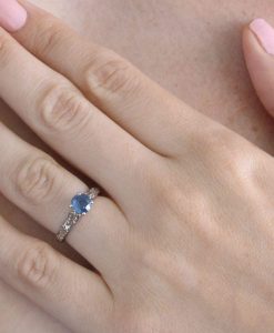 Natural Sapphire Engagement Ring, Leaves Engagement Ring - Image 8