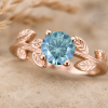 Green Moissanite Engagement Ring, Vintage Leaf Engagement Ring