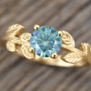Green Moissanite Engagement Ring, Vintage Leaf Engagement Ring
