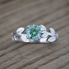 Green Moissanite Engagement Ring, Vintage Leaf Engagement Ring