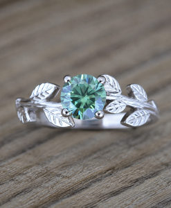 Green Moissanite Engagement Ring, Vintage Leaf Engagement Ring - Image 14
