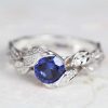 Sapphire Leaf Engagement Ring, Leaf Sapphire Engagement Ring