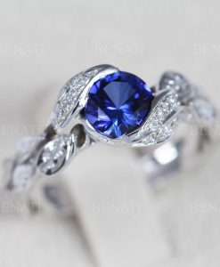 Sapphire Leaf Engagement Ring, Leaf Sapphire Engagement Ring - Image 3
