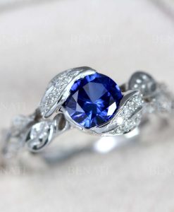 Sapphire Leaf Engagement Ring, Leaf Sapphire Engagement Ring - Image 4
