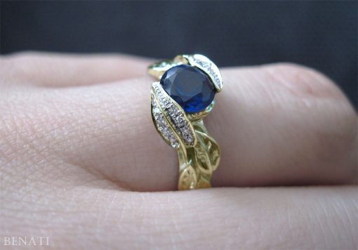 Sapphire Leaf Engagement Ring, Leaf Sapphire Engagement Ring