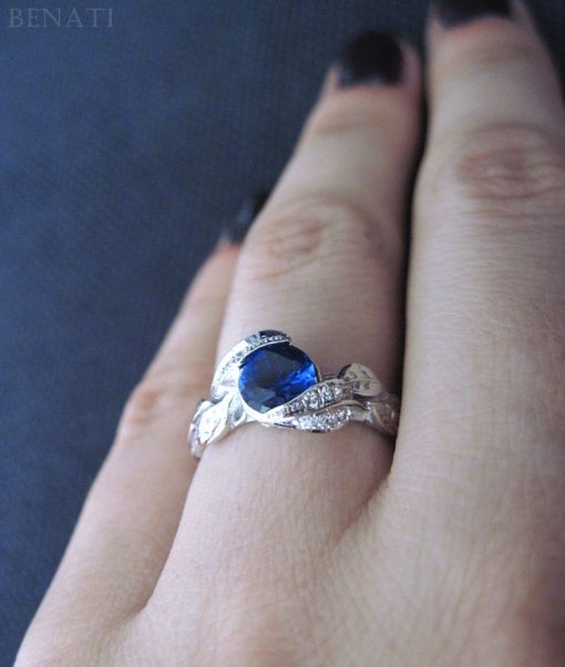 Sapphire Engagement Ring, Leaves Sapphire Ring