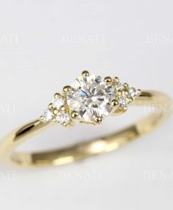 Dainty Diamond Engagement Ring, Cluster Minimalist Diamond Ring