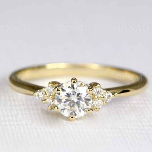 14K Gold Diamond Wedding Ring, Minimalist Diamond Cluster Ring