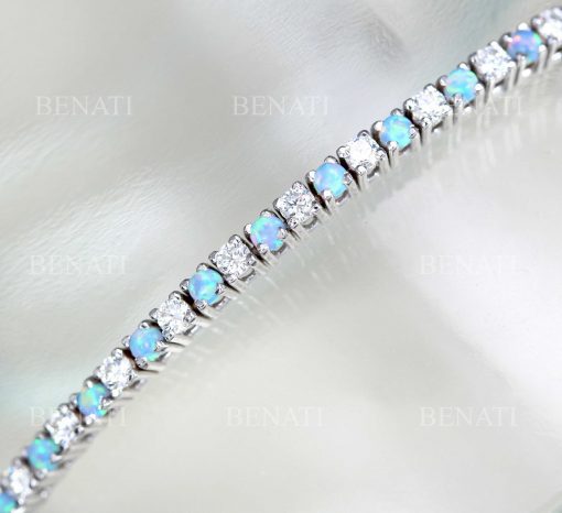 Opal and diamond tennis bracelet