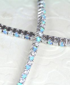 Opal Bracelet, Tennis Bracelet Opal and Diamond Stones - Image 3