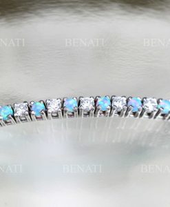 Opal Bracelet, Tennis Bracelet Opal and Diamond Stones - Image 4