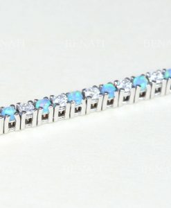 Opal Bracelet, Tennis Bracelet Opal and Diamond Stones - Image 5